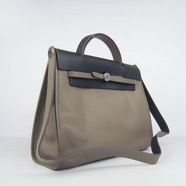 7A Replica Hermes Grey/Black Kelly 32cm Togo Leather Bag 60667 - Click Image to Close